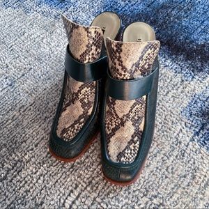 Zara Green Snakeskin Square Toe Mules
